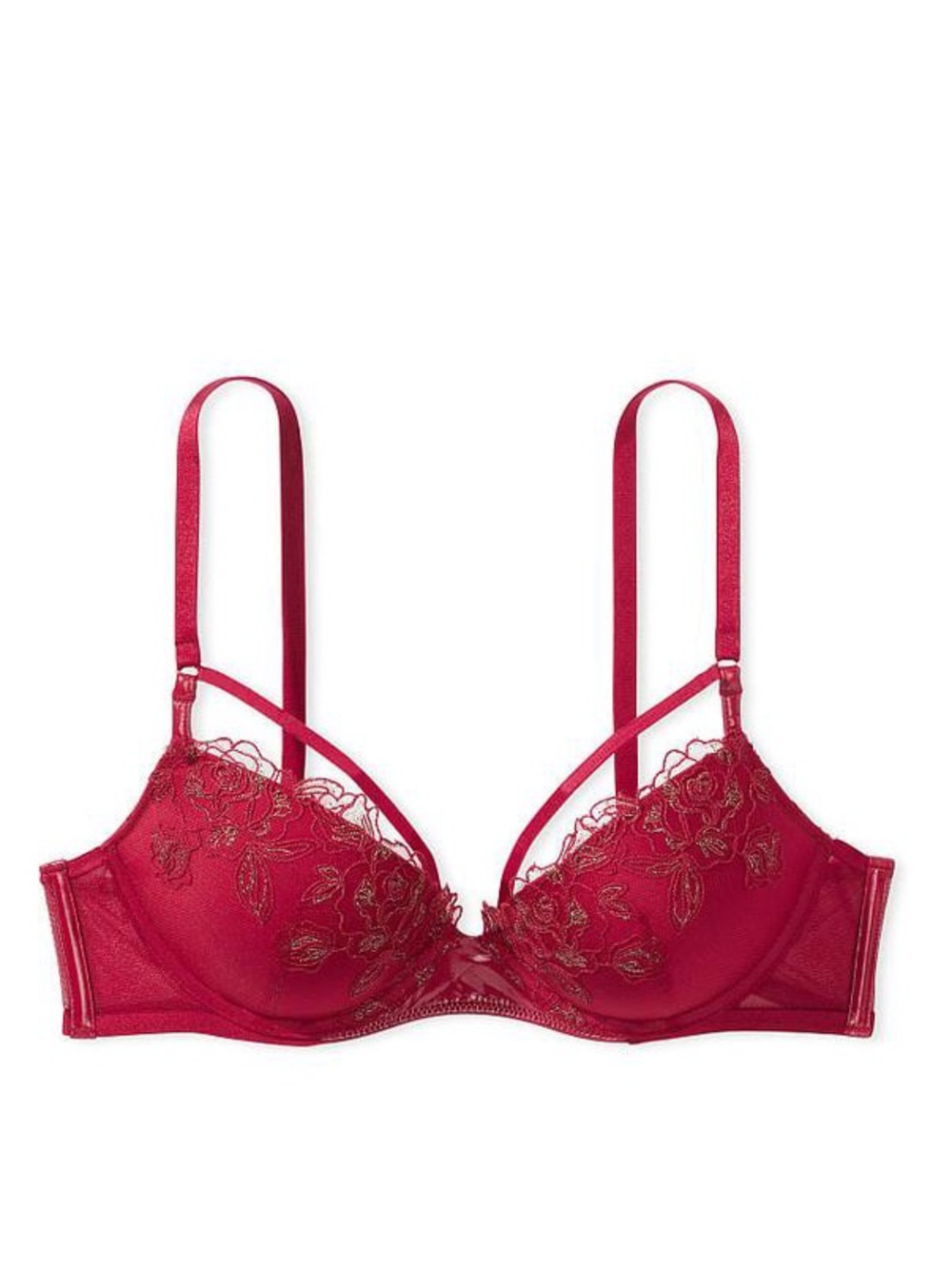 Victoria’s Secret Very Sexy Push-Up Bra 36D Red Lace Embroidered Mesh Valentine